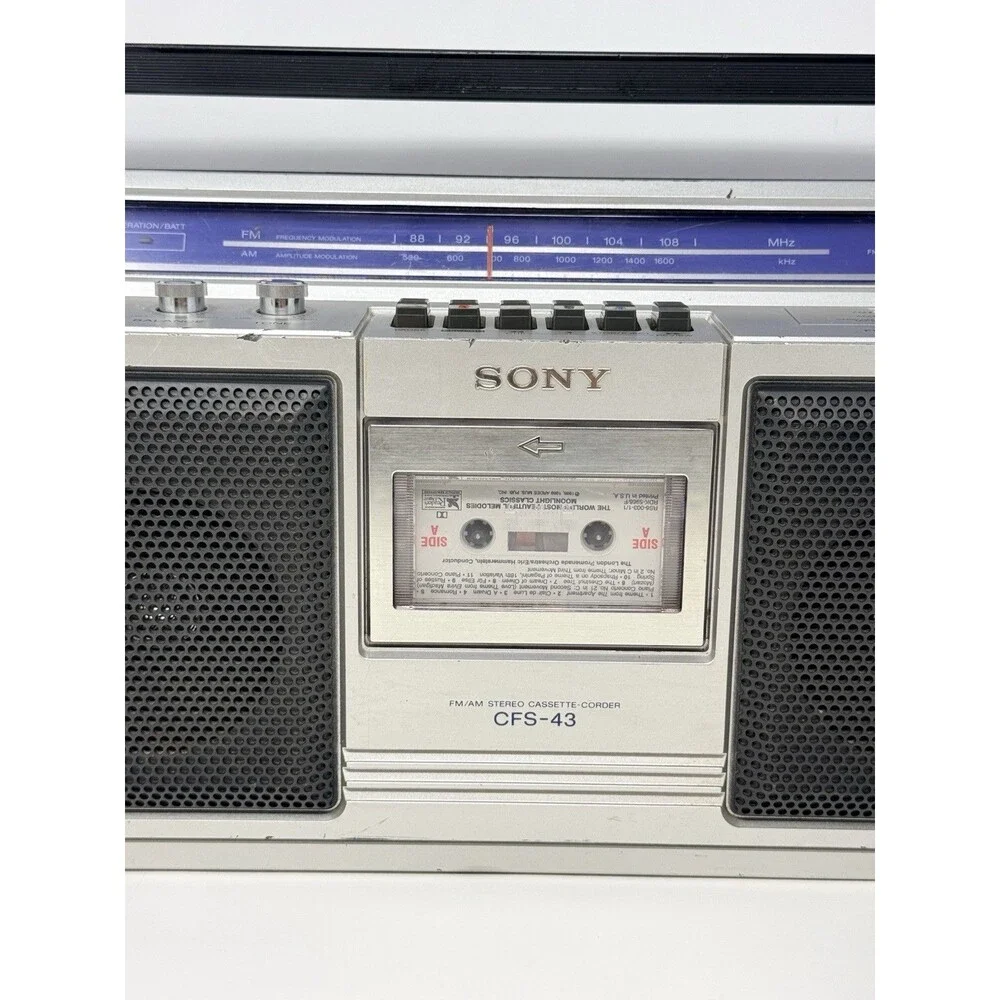 Sony CFS-43 Boombox AM FM Cassette Player Tested No Battery Cover